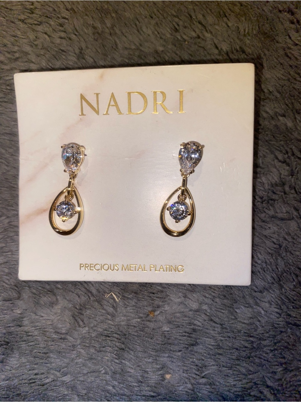 Nadri Gold Teardrop Earrings with Clear Stones